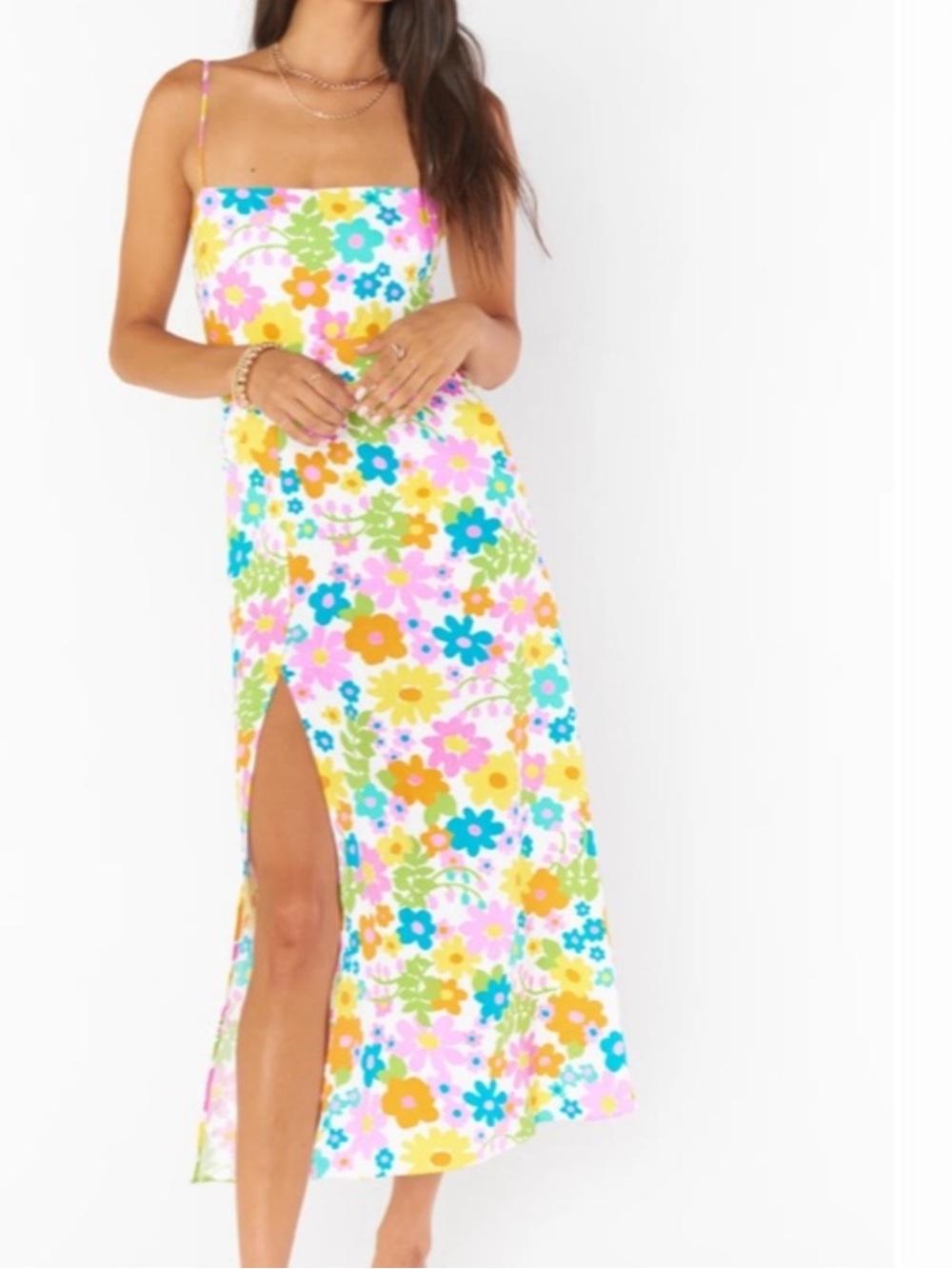 Show Me Your Mumu Amalfi Coast Midi Dress Retro Floral Petal Pop Adj Straps NWT* - Picture 2 of 16